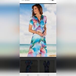 Soft surroundings tropical summer dress. Cotton stretchy. Size Medium